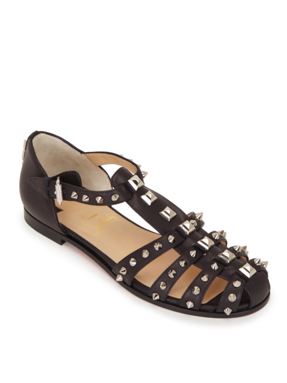 CHRISTIAN LOUBOUTIN Loubiclou Studded Spike Fisherman Flat Caged Sandals \\ 37.5